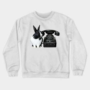 Old Black Rotary Phone Black and white Rabbit Crewneck Sweatshirt